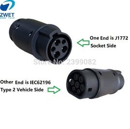 ZWET J1772 EV Adaptor Socket 32A Electric Vehicle Car EV Charger Connector Type 1 and Type2 Electric Vehicle Charging Adapte