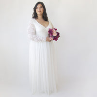 BLUSHFASHION - Original Curvy  Ivory Roses Lace Wedding Dress With Maxi Chiffon Skirt #1317