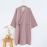 100% Crepe Cotton Kimono Robes Men Simple Male Bathrobes Long Sleeve SPA Casual Washed Cotton Japanese Robes for Male