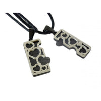 Couples necklace Love square - Black and silver