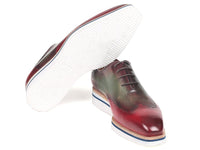 Paul Parkman Men's Smart Casual Wingtip Oxfords Bordeaux & Green (ID#187-BRD-GRN)