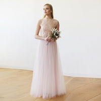 BLUSHFASHION - Original Pink Blush Tulle & Lace Sleeveless Maxi Gown #1145