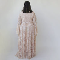 BLUSHFASHION - Original Blush Pink Lace Bohemian Flare Sleeves Lace Dress #1329