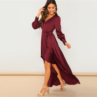 LUXURY AND ME - Original V-Neck Belted Wrap Asymmetric Party Maxi Dress