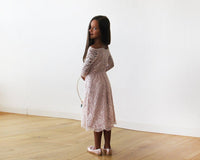 BLUSHFASHION - Original Off-The-Shoulder Pink Lace Midi Girls Dress #5042