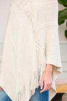 Hdf3008bg - Beige Asymmetric Fringe Poncho