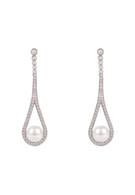 Original Cradled Pearl Drop Earrings Silver