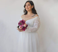 BLUSHFASHION - Original Curvy  Ivory Off the Shoulder Lace Wrap Wedding Dress With Tulle  #1325