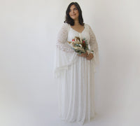 BLUSHFASHION - Original Curvy  Ivory  Lace Flare Sleeves Wedding Dress #1319