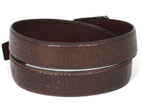 PAUL PARKMAN Men's Crocodile Embossed Calfskin Leather Belt Hand-Painted Brown (ID#B02-BRW)