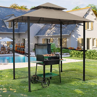 8x5 Outdoor Grill Gazebo 2-Tier Vented BBQ Canopy Steel Frame, Brown