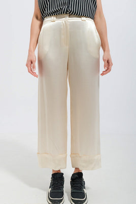 Q2 - Original Satin Wide Leg Suit Pants in Cream