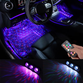 NISCARDA - Original 4pcs Car LED Starry Foot Light USB Atmosphere Ambient DJ Mixed Colorful  Music Rhythm Sound Voice Control Laser Lamp