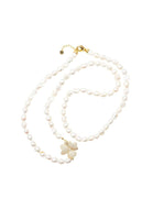 Original Flower Pearl Gemstone Long Necklace White CZ Gold