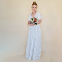 BLUSHFASHION - Original Ivory Pearl Lace Bohemian Wedding Dress With Pockets #1345