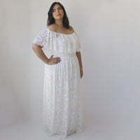 BLUSHFASHION - Original Curvy Ivory Ruffled Crinkle Off-Shoulder Wedding Dress #1327