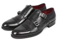 Paul Parkman Men's Cap-Toe Double Monkstraps Gray & Black (ID#0457-GRY)