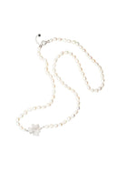 Original Flower Pearl Gemstone Long Necklace White CZ Silver