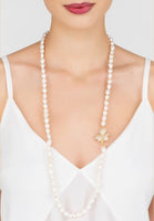Original Flower Pearl Gemstone Long Necklace White CZ Gold