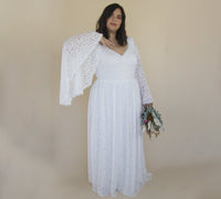 BLUSHFASHION - Original Curvy  Ivory  Lace Flare Sleeves Wedding Dress #1319