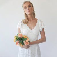 BLUSHFASHION - Original Ivory Wrap Lace Bohemian Wedding Dress #1298