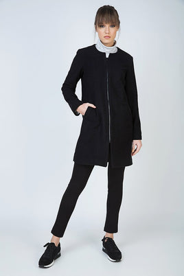 CONQUISTA FASHION - Original Black Winter Coat in Woven Fabric