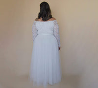 BLUSHFASHION - Original Curvy  Ivory Off the Shoulder Lace Wrap Wedding Dress With Tulle  #1325