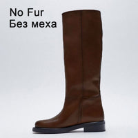 Original RIZABINA Size 34-43 Women Knee Boots Real Leather Platform Winter Shoes For Woman 2022 Warm Fur Long Boots Office Lady Footwear