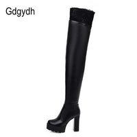 Original Gdgydh Sexy Lace Thigh High Boots For Plus Size Women Platform Shoes Over The Knee Boots Stretch Fabric Black Leather Winter New