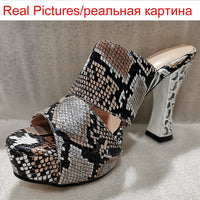 Original Doratasia 2020 Dropship Fashion Big Size 44 Snake Skin Platform Crystals High Heels Summer Sandals Mules Pumps Woman Shoes Women