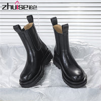 Original New Luxury Women&#39;s Chelsea Boots Leather Boots Autumn And Winter Platform Shoes Cavalier High Boots Shoes Ladies Ankle Boot Goth