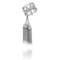 Original 925 Sterling Silver Rings for Women with Double Tassel Rings with Crystal droplets White and Black Color Luxury Jewelry