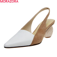 Original MORAZORA 2021 new arrival summer shallow women sandals fashion genuine leather shoes woman med heels pointed toe party shoes