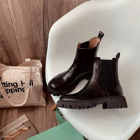 Original Beau Today Ankle Boots Platform Women Cow Leather Chelsea Boots Round Toe Elastic Band Thick Sole Ladies Shoes Handmade 02379