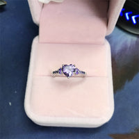 Original Free Sent Certificate Fashion Women Wedding Jewelry Cute Heart Purple Crystl Amethyst Tibetan Silver 925 Ring Dropshipping R988