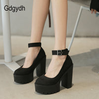 Original Gdgydh Spring Autumn Womens Chunky Block High Heel Platform Shoes Ankle Strap Buckle Pumps Gothic Punk Shoes For Model Nightclub