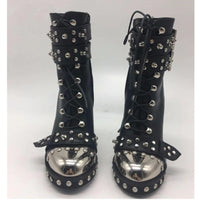 Original Boots Women Studded Leather Women Ankle Boots Side Lace Up Strap High Heels Boots Outdoor Street Mujer Platform Tide Shoes New