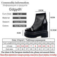 Original Gdgydh Gothic Punk Black Summer Mesh Booties Women Height Increasing Genuine Pantent Leather Summer Shoes Hollow Out Zipper New