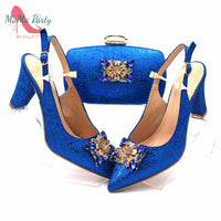 Original Fashionable African Shoes and Bag Set Italian Women  Fuchsia Color Nigerian Shoes with Matching Bags for Royal Wedding Party