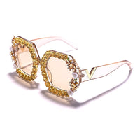 GUVIVI - Women&#39;s New Round Diamond Sunglasses Retro Luxury Rhinestone Eyeglasses Luxury Brand Designer Eyewear Sunshade Too Glasses UV400