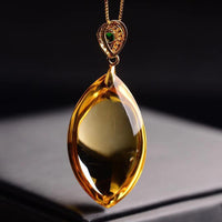 Original Natural Yellow Citrine Quartz Water Drop Pendant 38x15mm Women Rare Wealthy Gold Citrine Stone Fashion Bead Necklace AAAAA