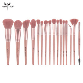 Anmor 16 Stks/partij Roze Synthetisch Haar Make-Up Kwasten Set Professionele Make Up Borstel Voor Oogschaduw Foundation Poeder Blush Borstel