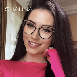 SHAUNA - Original Retro Anti Blue Light Cat Eye Women Optical Eyeglasses Frame Fashion Spring Hinge TR90 Men Glasses Frame Computer Glasses