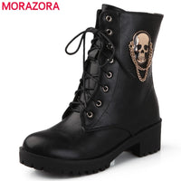 Original MORAZORA 2021 hot sale ankle boots for women skull street lace up platform women&#39;s boots fashion ladies autumn winter boots shoe