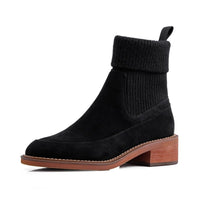 HOLY JASMINE - Original 2020 Winter Autumn Ankle Boots for Ladies Size 34-39 Knitting Sock Boots Women Square Toe Black Brown Booties Slip Ons Shoes New