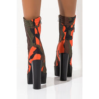 Original Perixir Lace Up Chunky Heel Platform Bootie Camouflage Print Round Toe Block Heel Boots Mid Calf Winter Boots Women Night Club