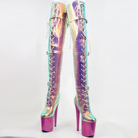 Original Pleaser Womans Boots ADORE-3000HWR B. Pink Str. Holo/B. Pink Holo