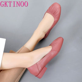 Original GKTINOO Shoes Soft Comfortable Genuine Leather Shoes Ladies Low Heels Soft Office Lady Work Shoes Slip On Pumps For Women