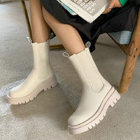 Original Luxury brand round toe platform ankle boots for woman slip-on chunky heels winter warm fleece chelsea boots women big size 43