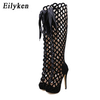 EILYKEN 2 STORE ROME - Original Style Ultra High Heels Fashion Hollow Out Over The Knee Boots Women Peep Toe Lace-Up Zip Platform Shoes Sandals